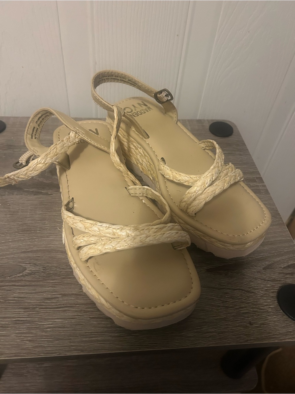 Kids Braided Strap Platform Sandals - Neutral Beige